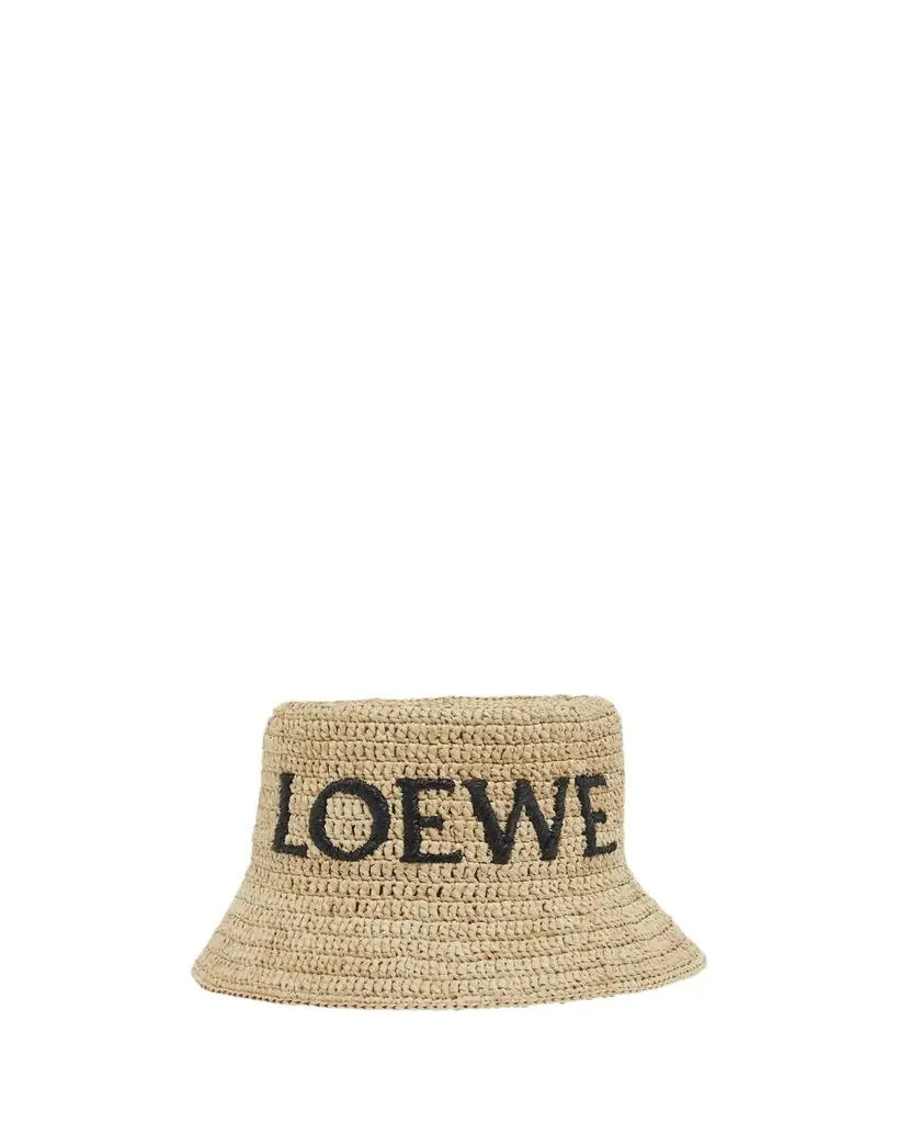 Loewe Logo Woven Raffia Bucket Hat