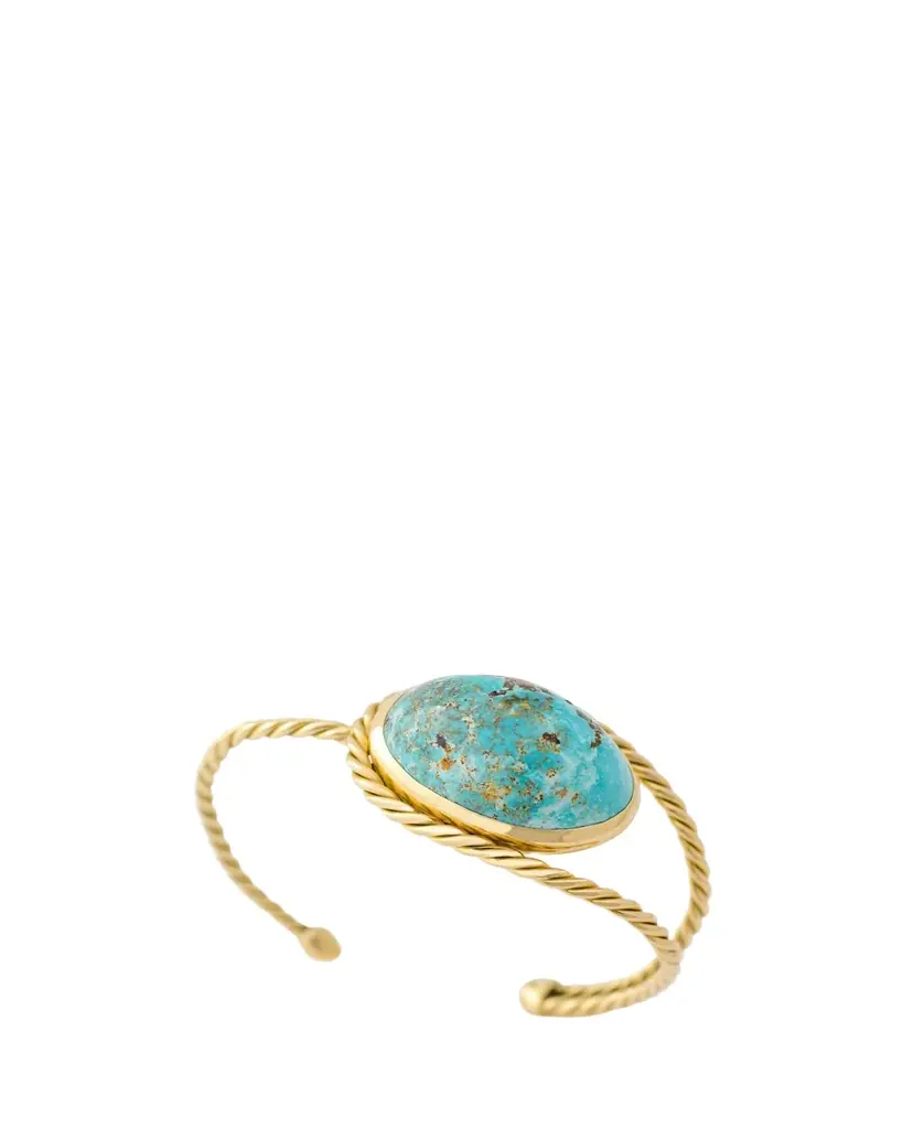 Haute Victoire Persian Dome Turquoise Cabochon Hand-Twisted Gold Cuff Bracelet