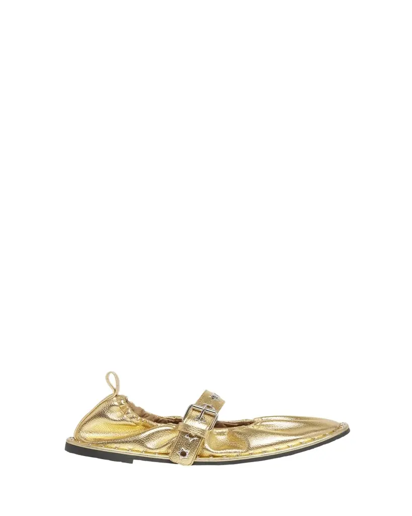 Stella McCartney Falabella Metallic Vegan Buckle Ballerina Flats