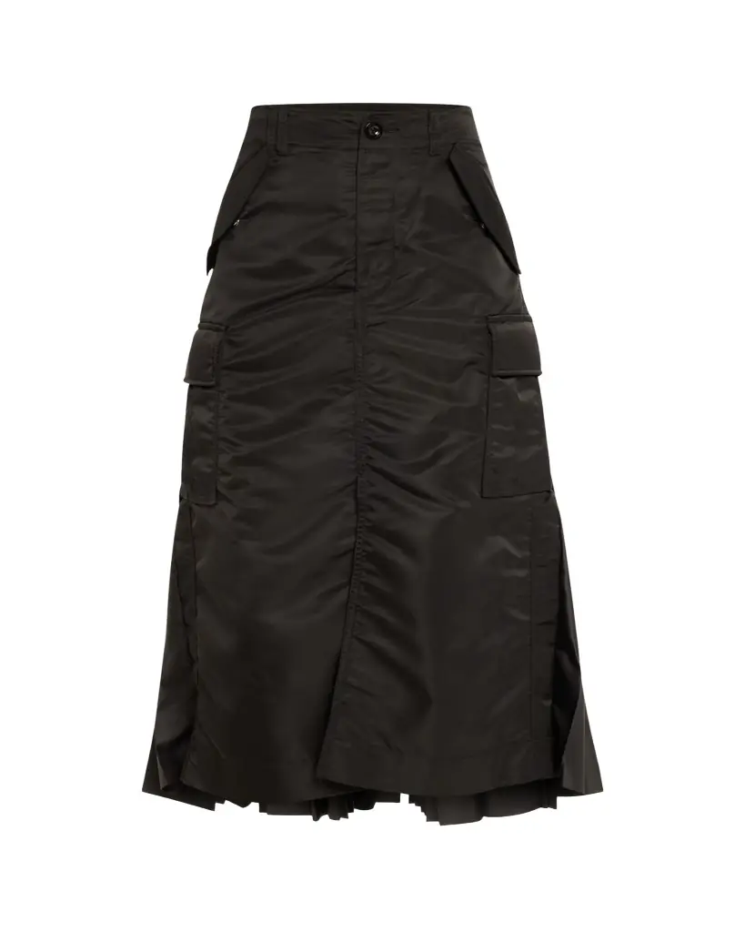 SACAI Nylon-Twill Pleated Cargo Midi Skirt