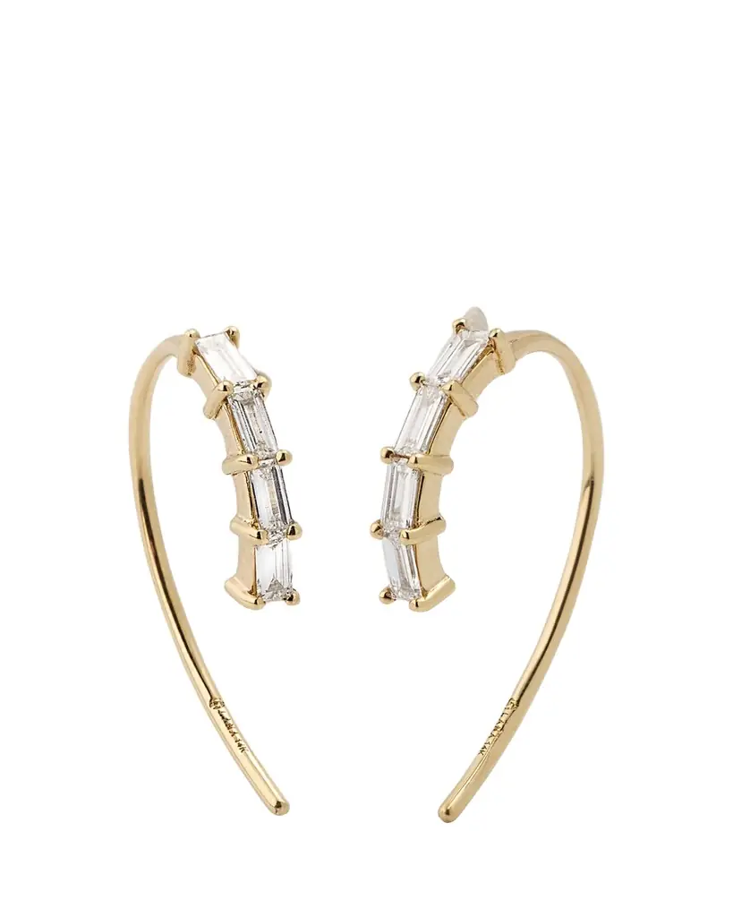 Lana 14K Yellow Gold Baguette Diamond Mini Hooked on Hoop Earrings