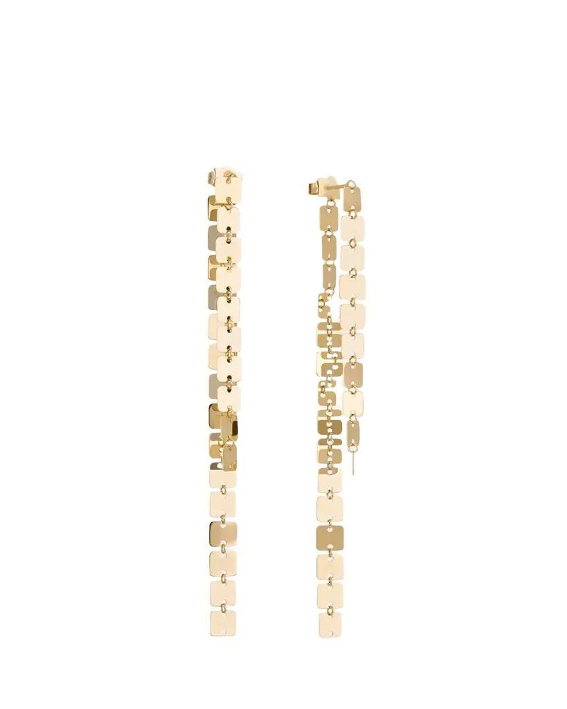 Lana 14K Yellow Gold Laser Square Chain Linear Earrings