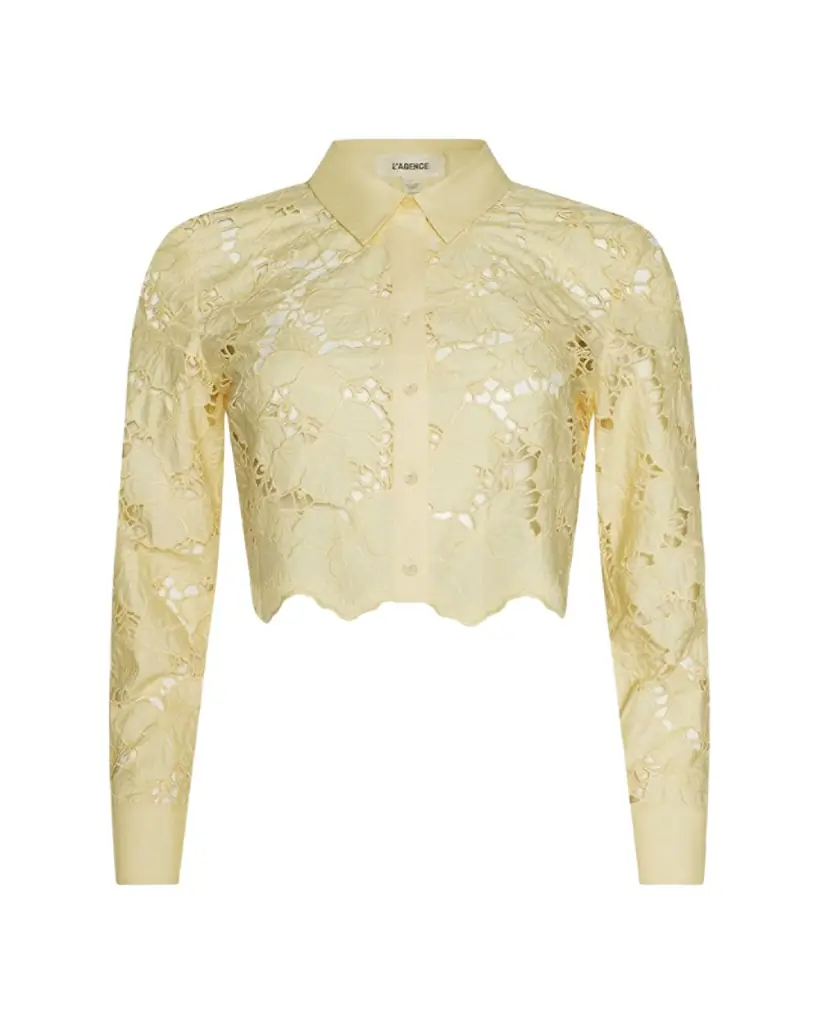 L'Agence Seychelle Floral Eyelet-Embroidered Cropped Shirt