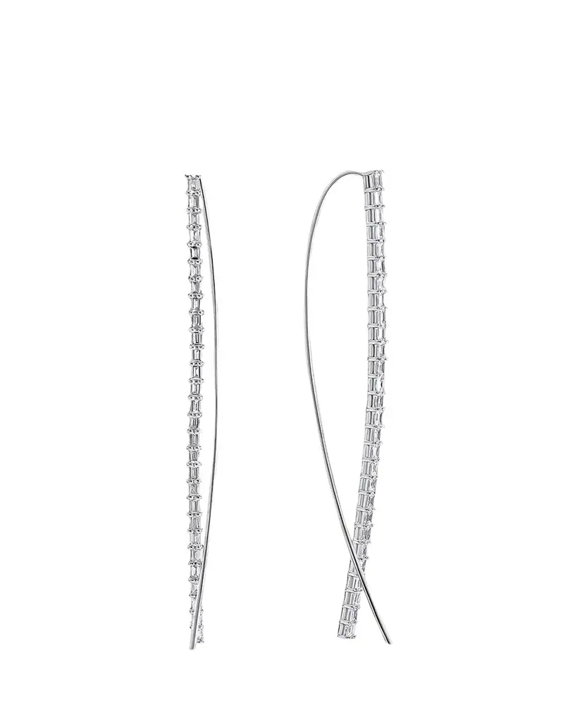 Lana 14K Gold Baguette Diamond Narrow Upside-Down Threader Hoop Earrings