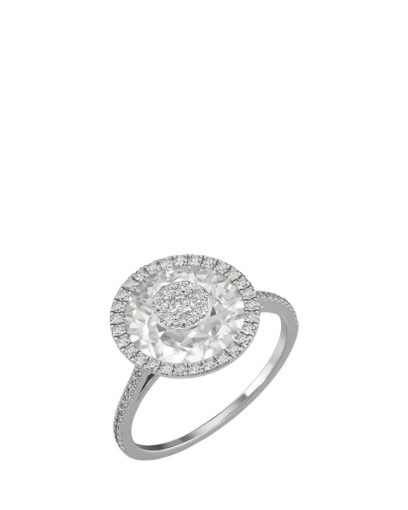 Bhansali 18K White Gold 10mm Halo Ring with Diamonds, Size