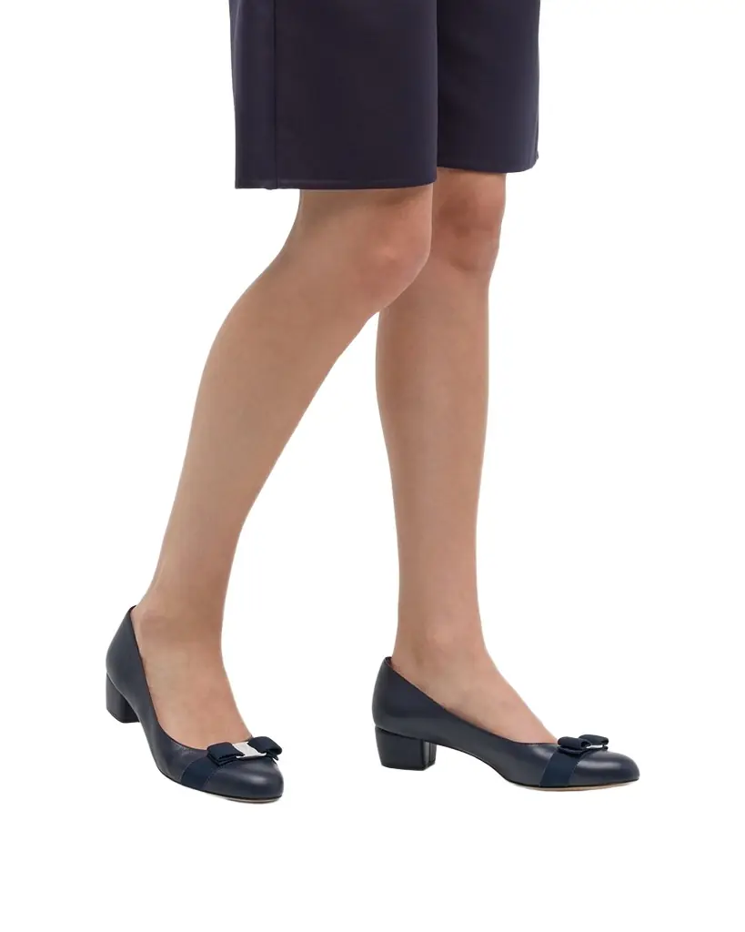 Ferragamo Vara Leather Bow Low Pumps