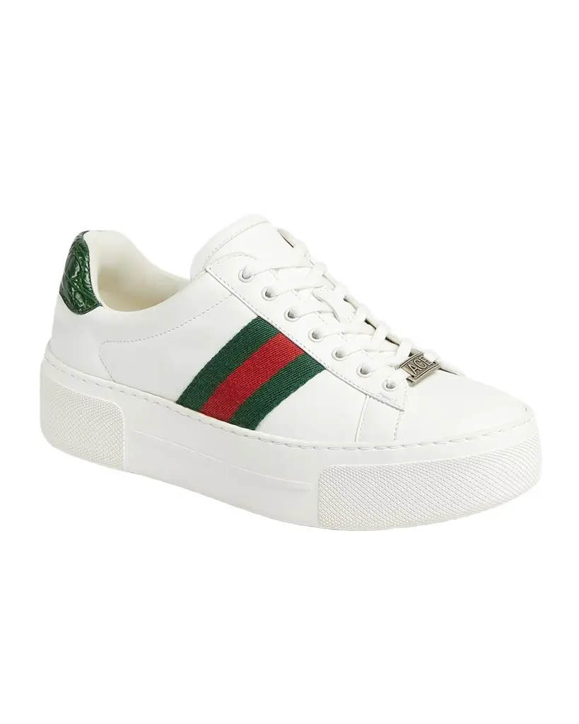 Gucci Ace Web Mixed Leather Sneakers