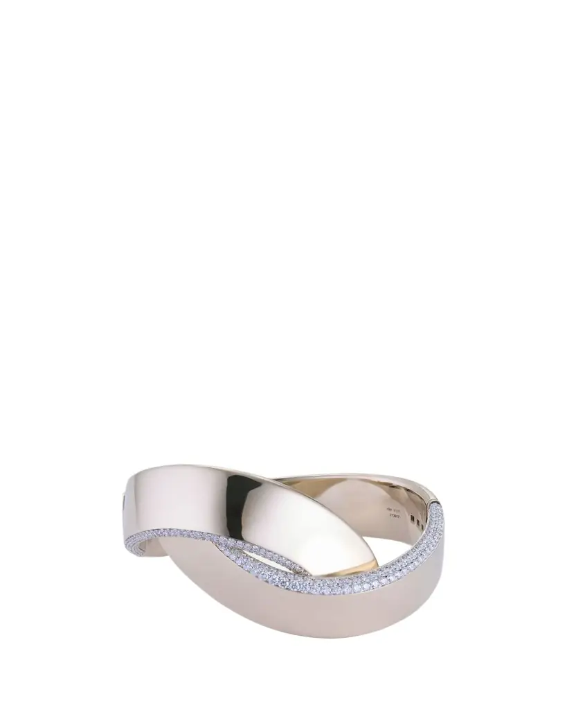 Vhernier Abbraccio 18K White Gold Demi Pave Bangle,