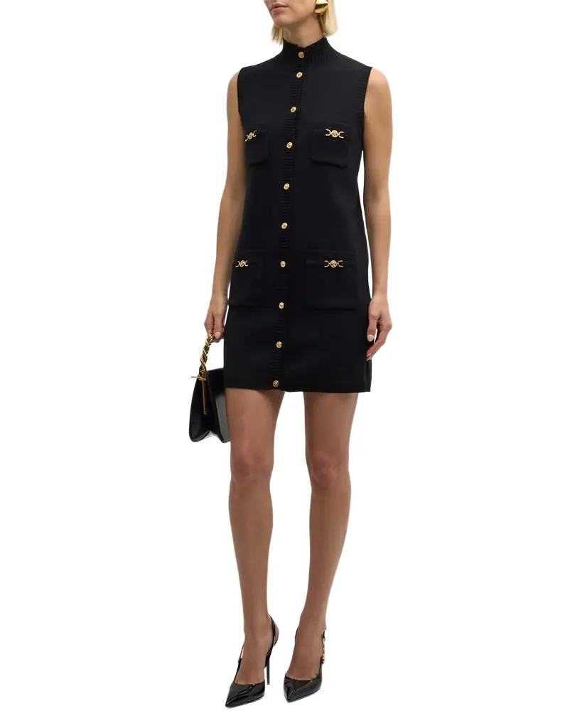 Versace Button-Front Knit Medusa Mini Dress