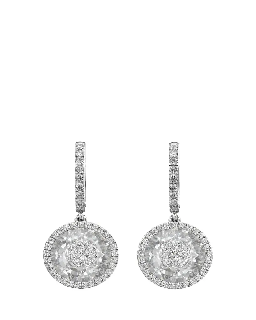Bhansali 18K White Gold 10mm Halo Drop Earrings with Diamonds