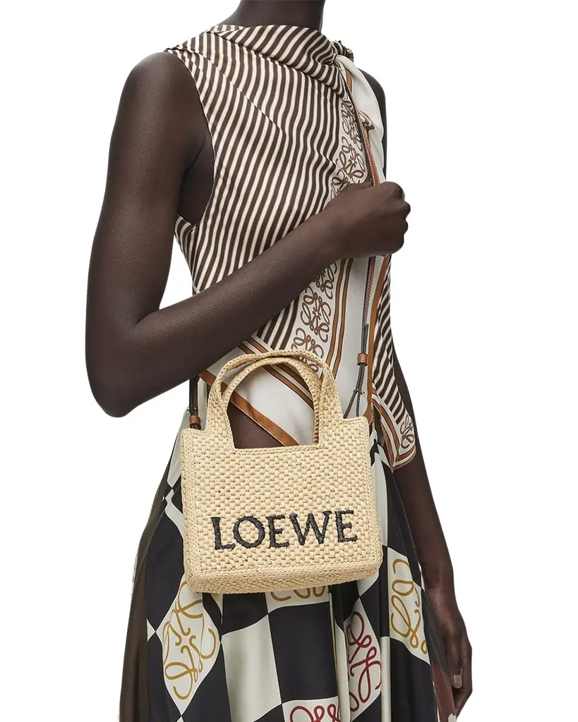 Loewe x Paula's Ibiza Font Logo Mini Tote Bag in Raffia