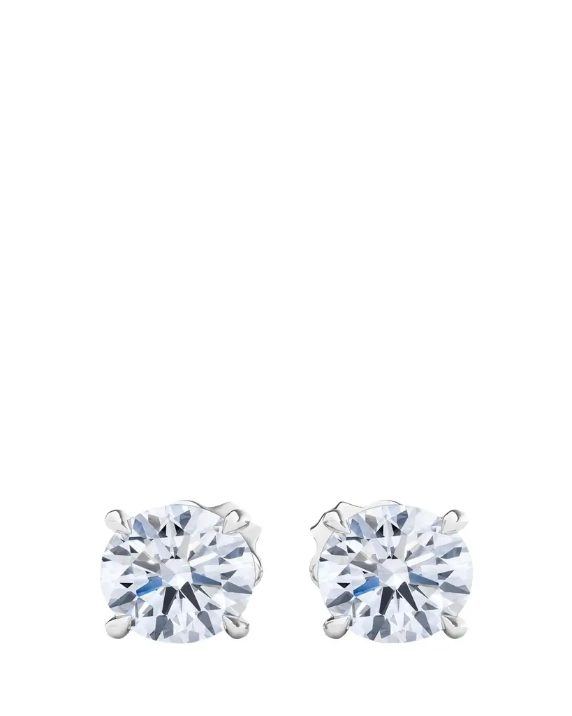 HauteCarat 18K Round Brilliant Lab Grown Diamond Stud Earrings, 4.0tcw