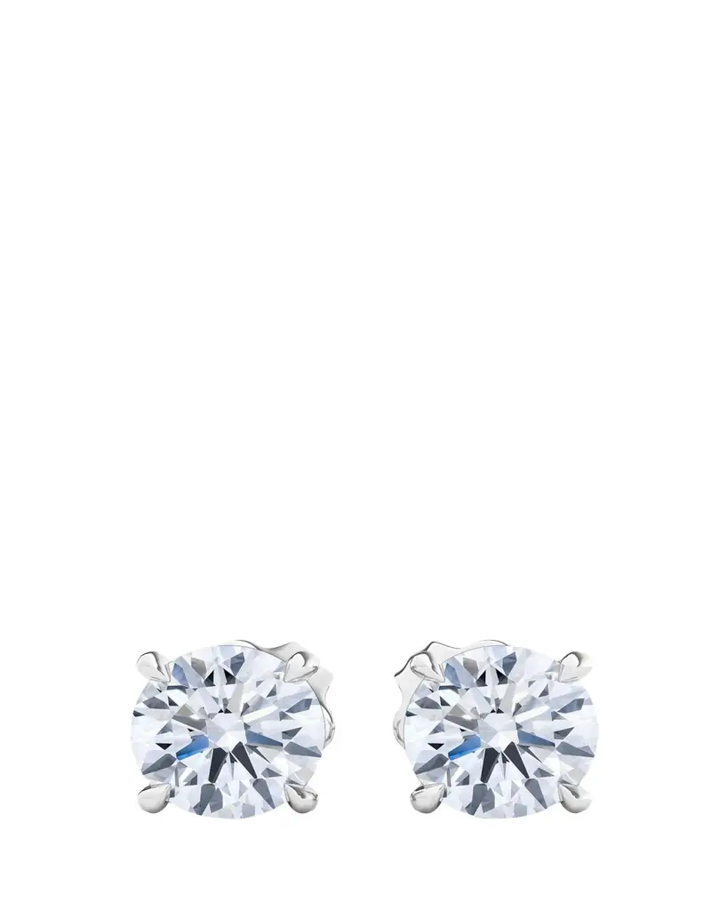 HauteCarat 18K Round Brilliant Lab Grown Diamond Stud Earrings, 2.0tcw