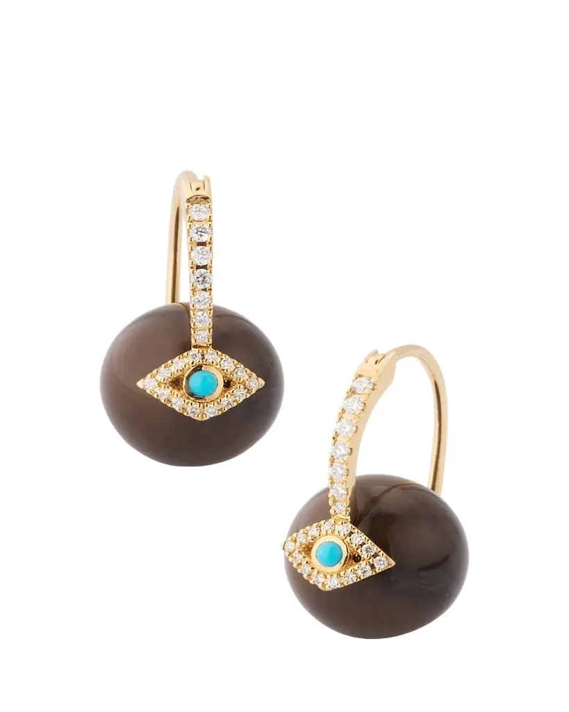 Sydney Evan 14K Yellow Gold Pave Diamond and Turquoise Evil Eye Bead Earrings