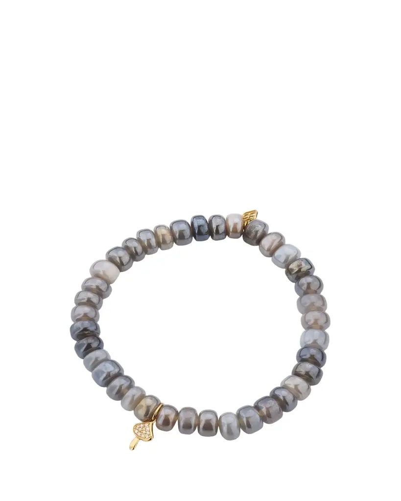 Sydney Evan Mystic Grey Moonstone and Diamond Mushroom Charm Bracelet