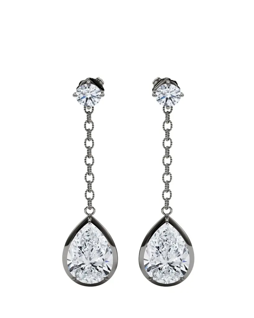 HauteCarat 18K Link Chain Pear Lab Grown Diamond Drop Earrings