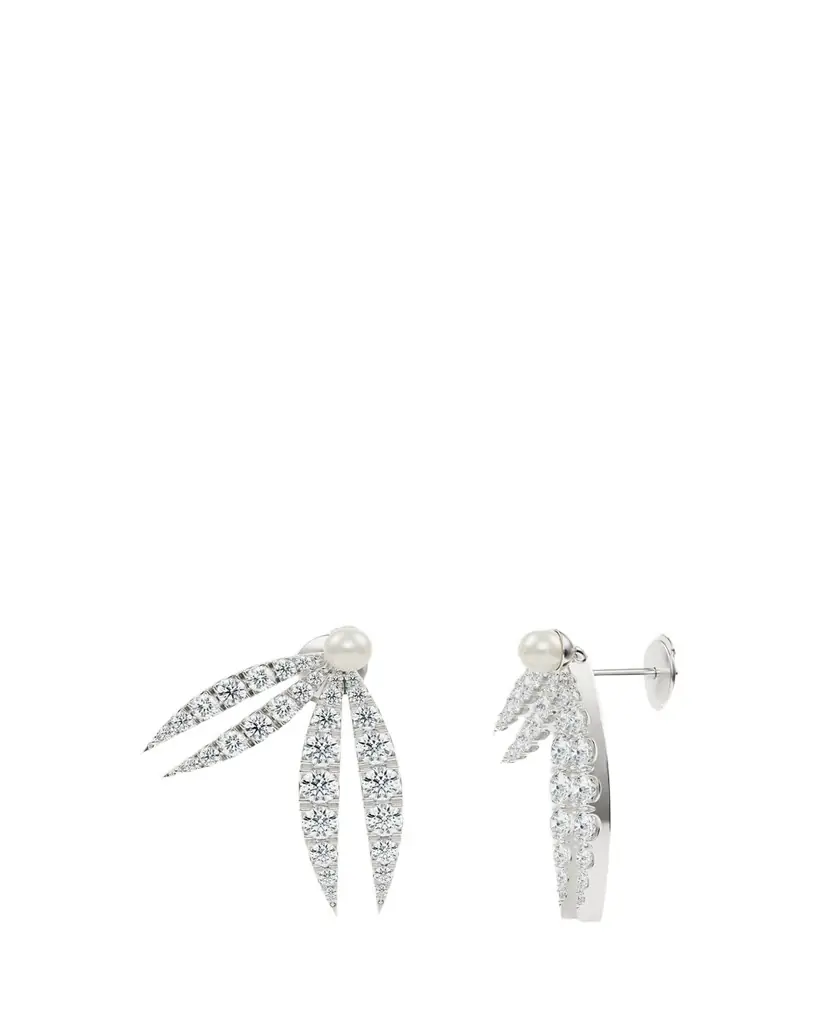 KAMAL Lotus Diamond and Pearl Flourish Earrings