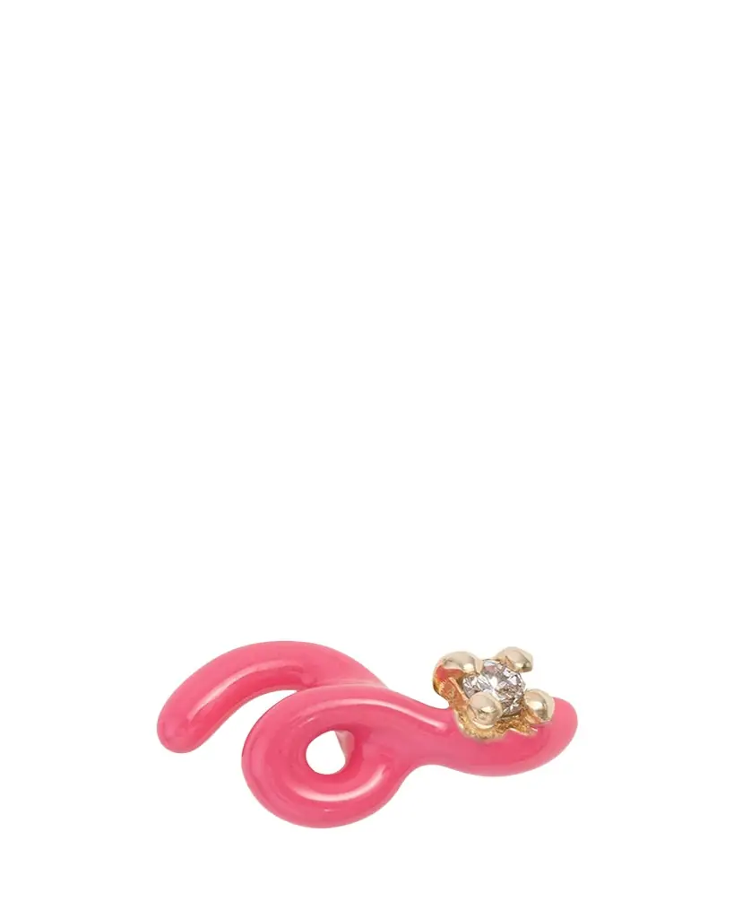 Bea Bongiasca 9K Yellow Gold and Pink Enameled Sterling Silver Diamond Mini Loop Earring, Single