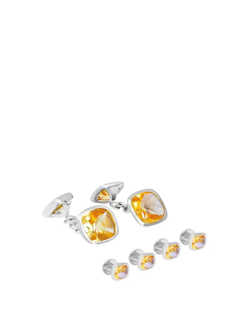 Tateossian Men's Silver Citrine Cufflinks and Shirt Studs Set