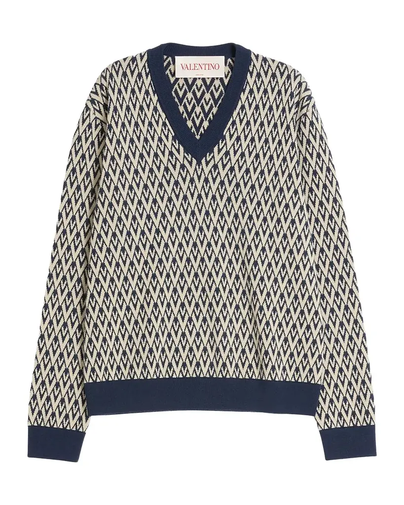 Valentino Garavani Men's V Jacquard Wool Sweater