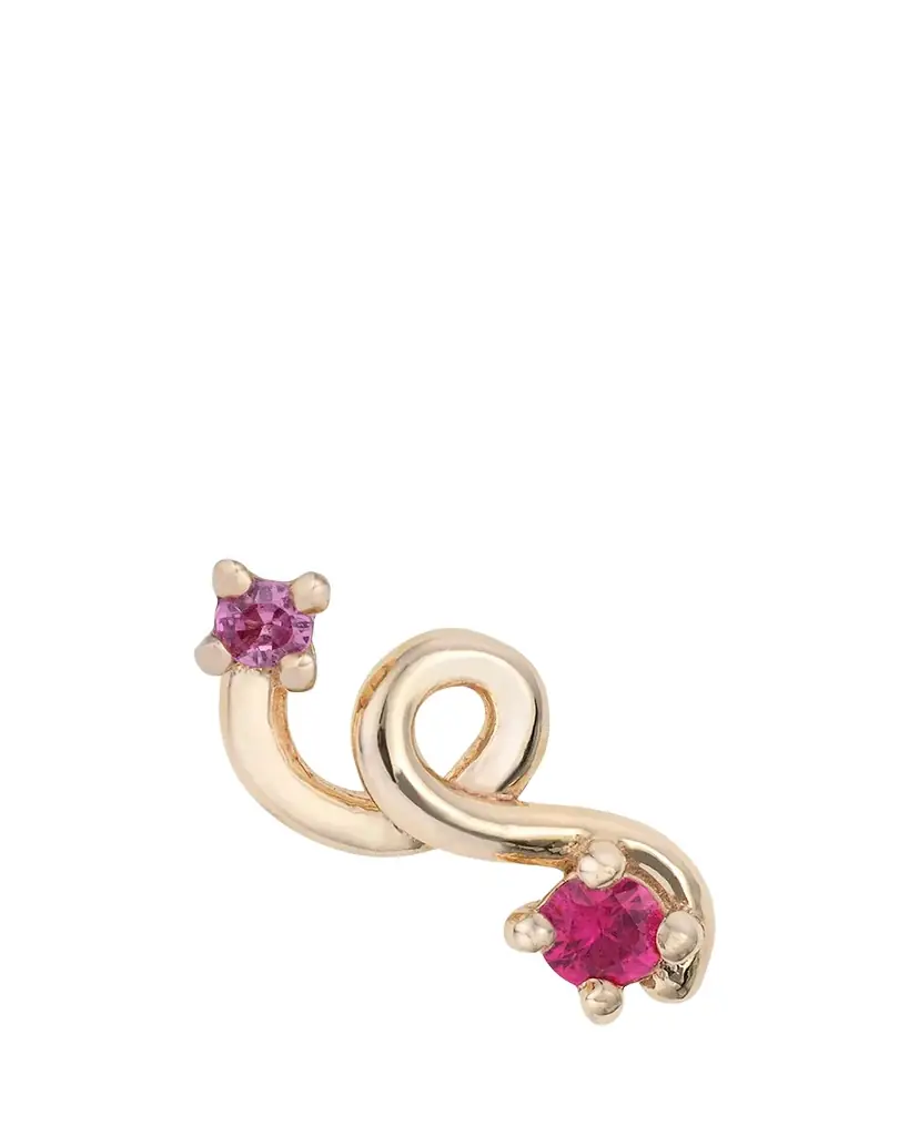 Bea Bongiasca 9K Yellow Gold Ruby and Pink Sapphire Mini Loop Earring, Single