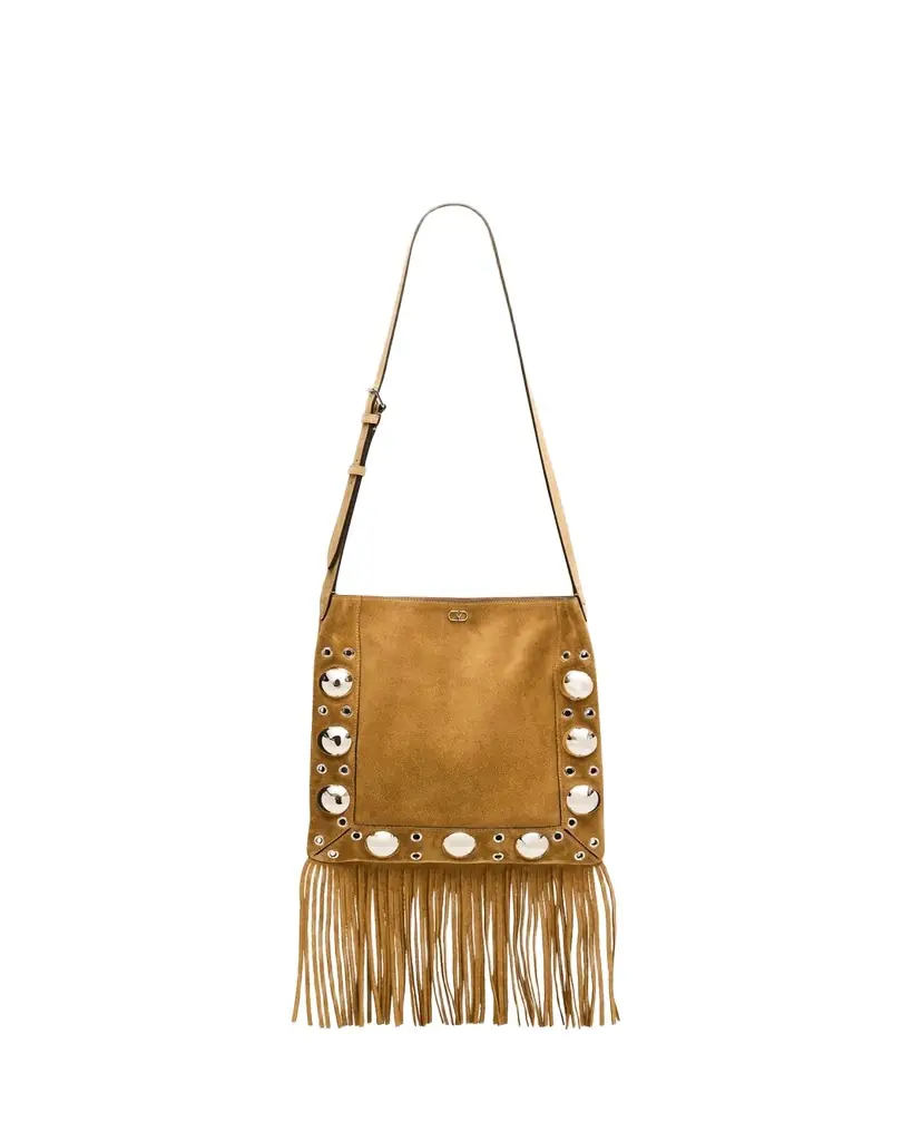 Valentino Garavani Nellcote Studded Fringe Suede Crossbody Bag