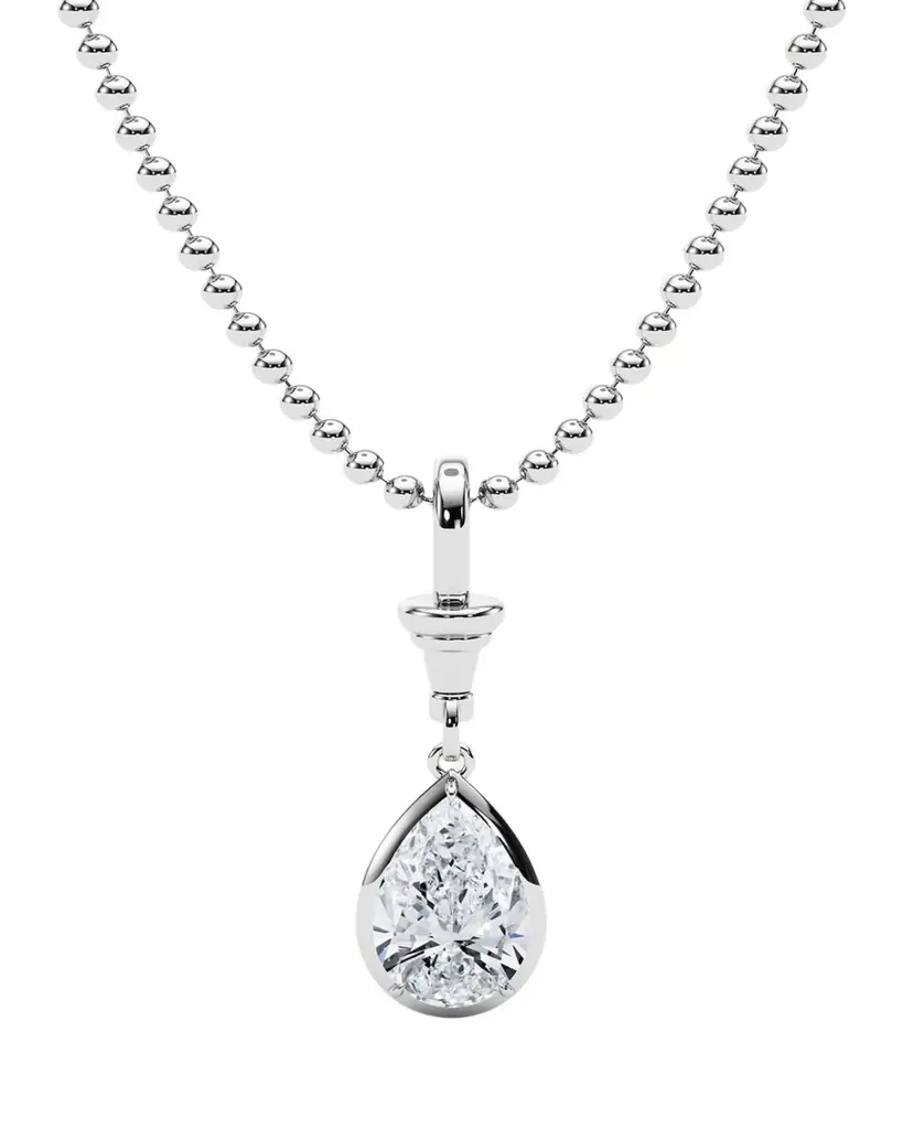 HauteCarat 18K Ball and Chain Pear Shape Lab Grown Diamond Pendant Necklace, 3.0tcw