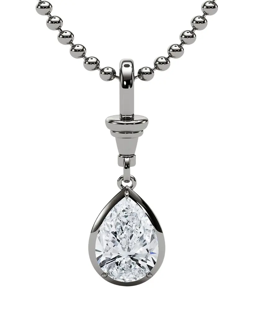 HauteCarat 18K Ball and Chain Pear Shape Lab Grown Diamond Pendant Necklace, 2.0tcw