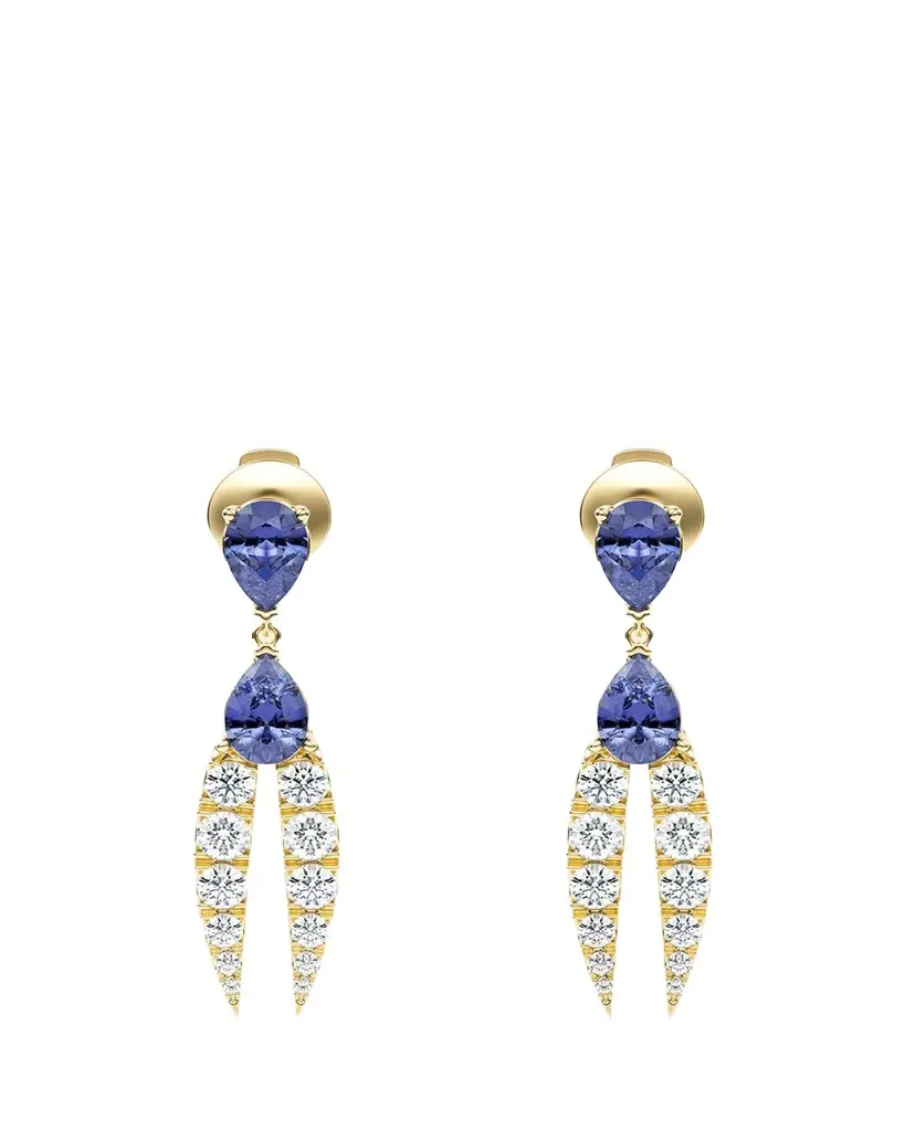 KAMAL Lotus Diamond and Tanzanite Earrings