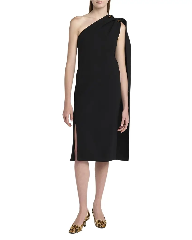Bottega Veneta One-Shoulder Drape Slit Dress