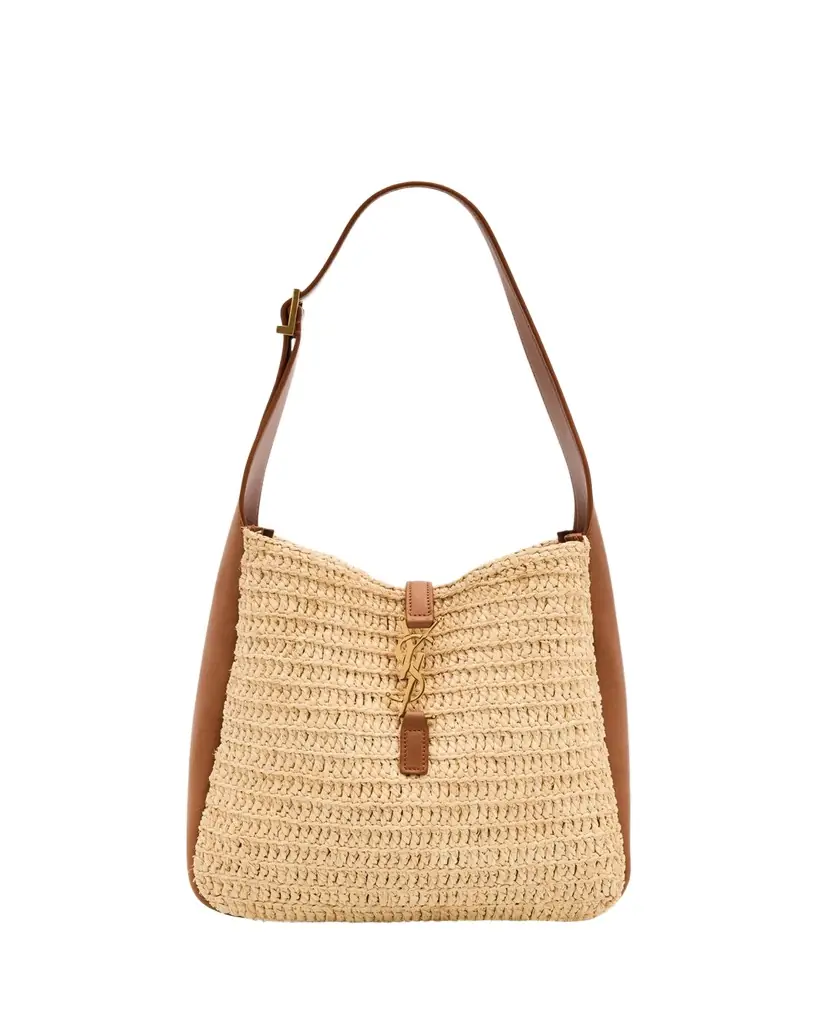 Saint Laurent Le 5 A 7 Small Shoulder Bag in Raffia and Leather