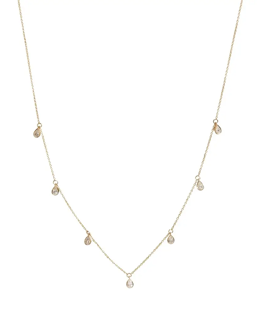 Kendall Row 14K Yellow Gold Bezel Pear Diamond Station Necklace, 16-18"L