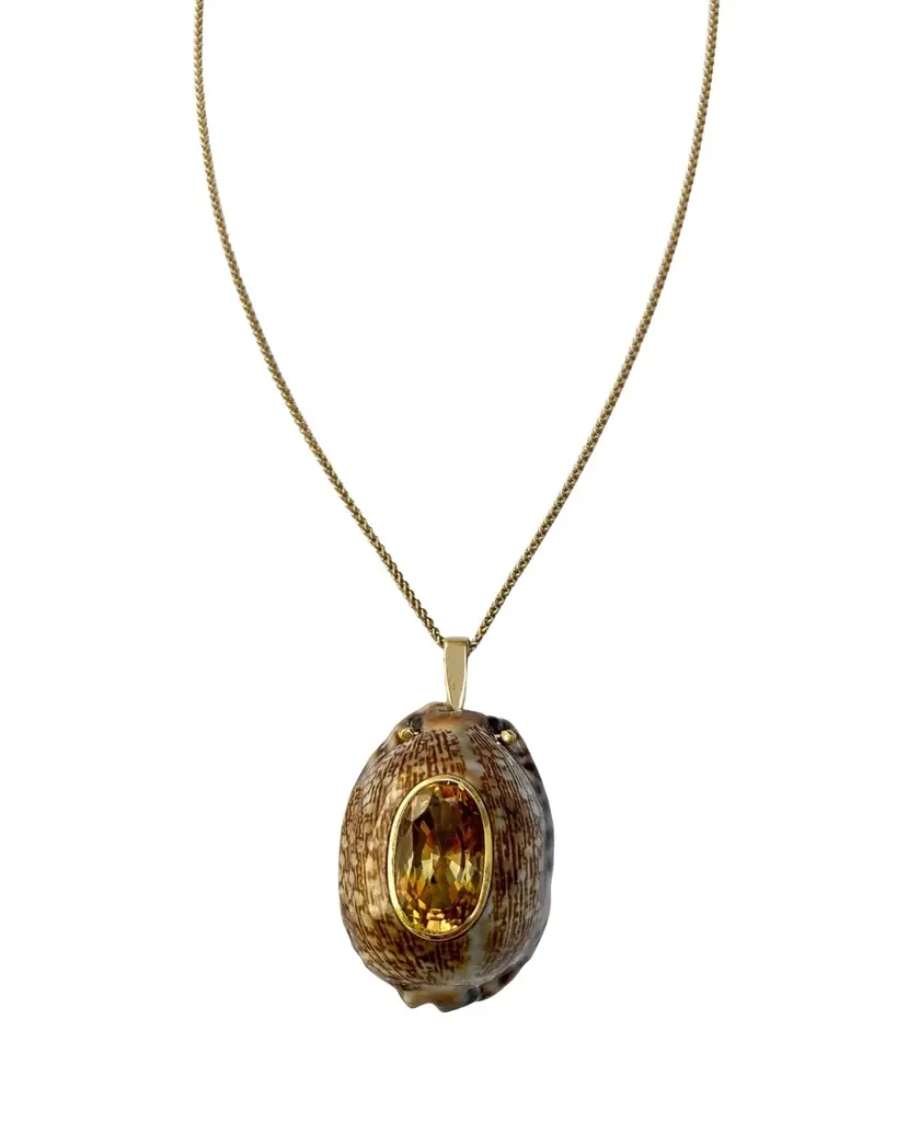 Haute Victoire 14K Yellow Gold Shell and Citrine Necklace