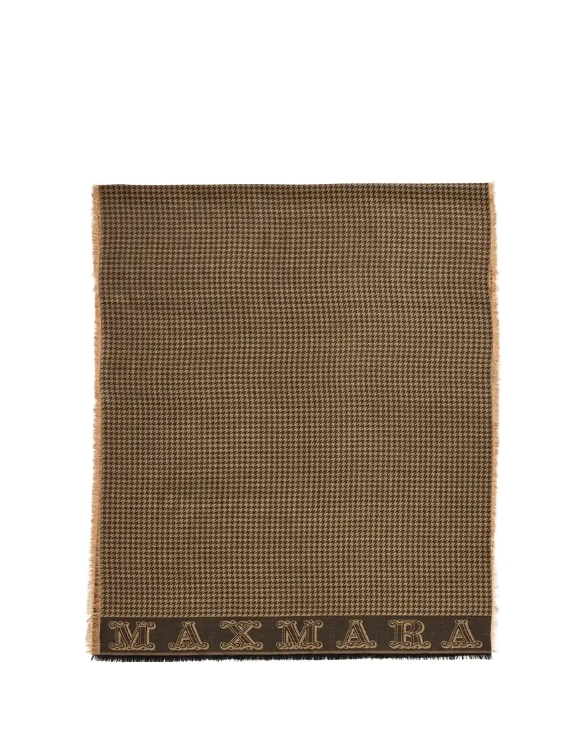 Max Mara Logo Houndstooth Fringe Wool Scarf - Women's Accessories