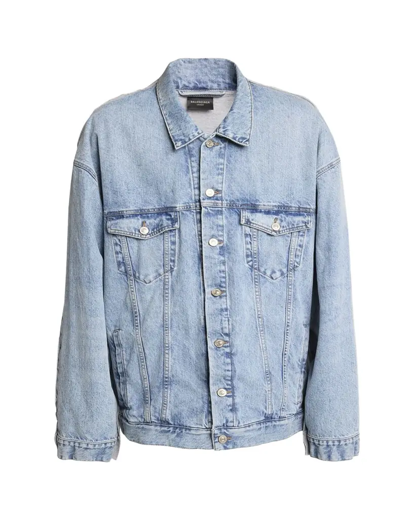 Balenciaga Men's Pieced Denim and Terry Trucker Jacket
