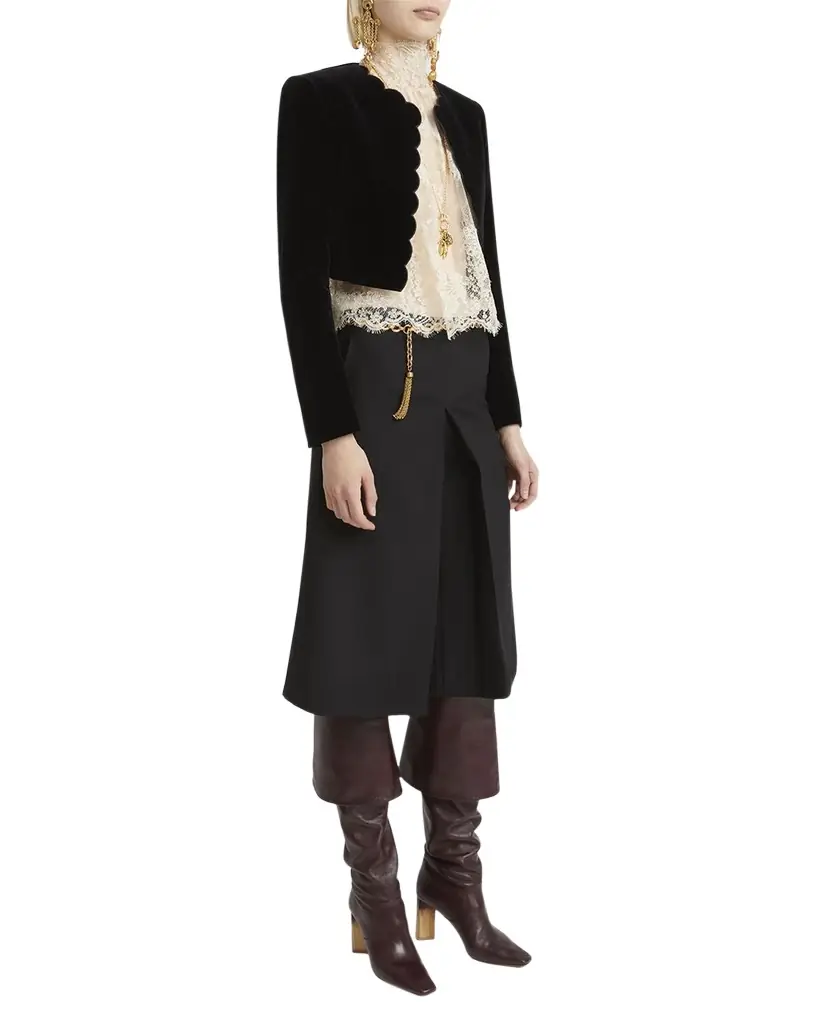 Chloe Scalloped Velvet Crop Jacket
