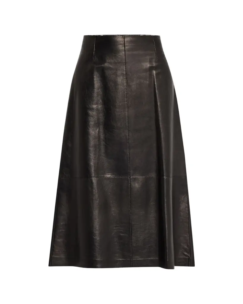 Lafayette 148 New York A-Line Leather Midi Skirt