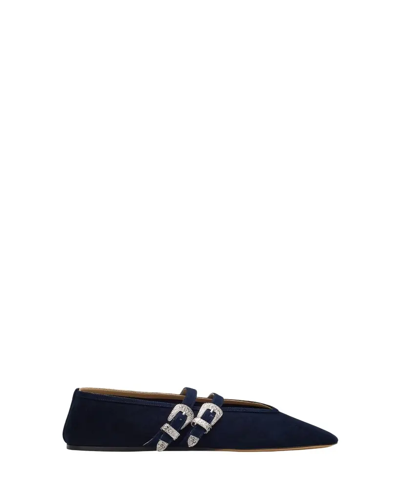 Le Monde Beryl Claudia Suede Western-Buckle Ballerina Flats