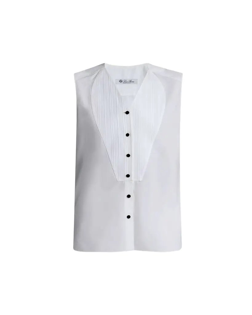 Loro Piana Caylee Sleeveless Poplin Tux Top