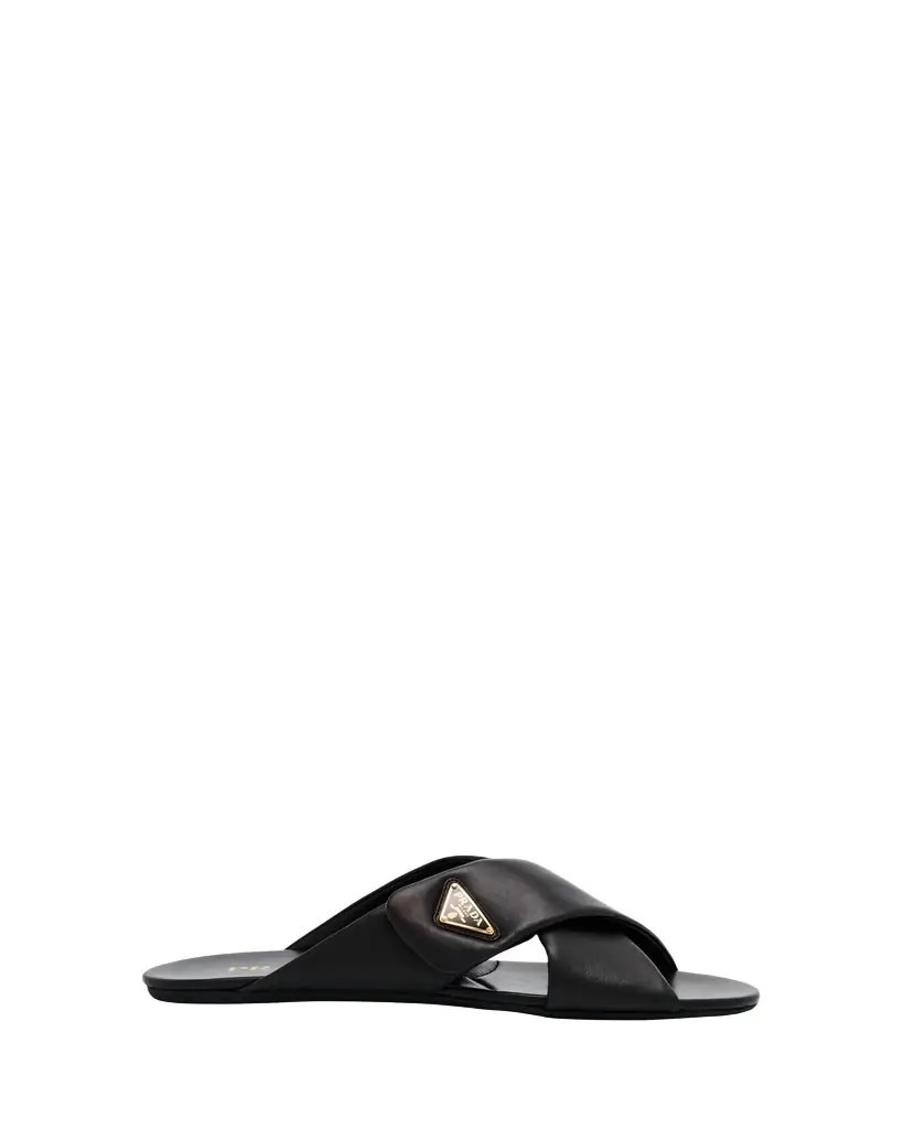 Prada Padded Leather Crisscross Flat Sandals