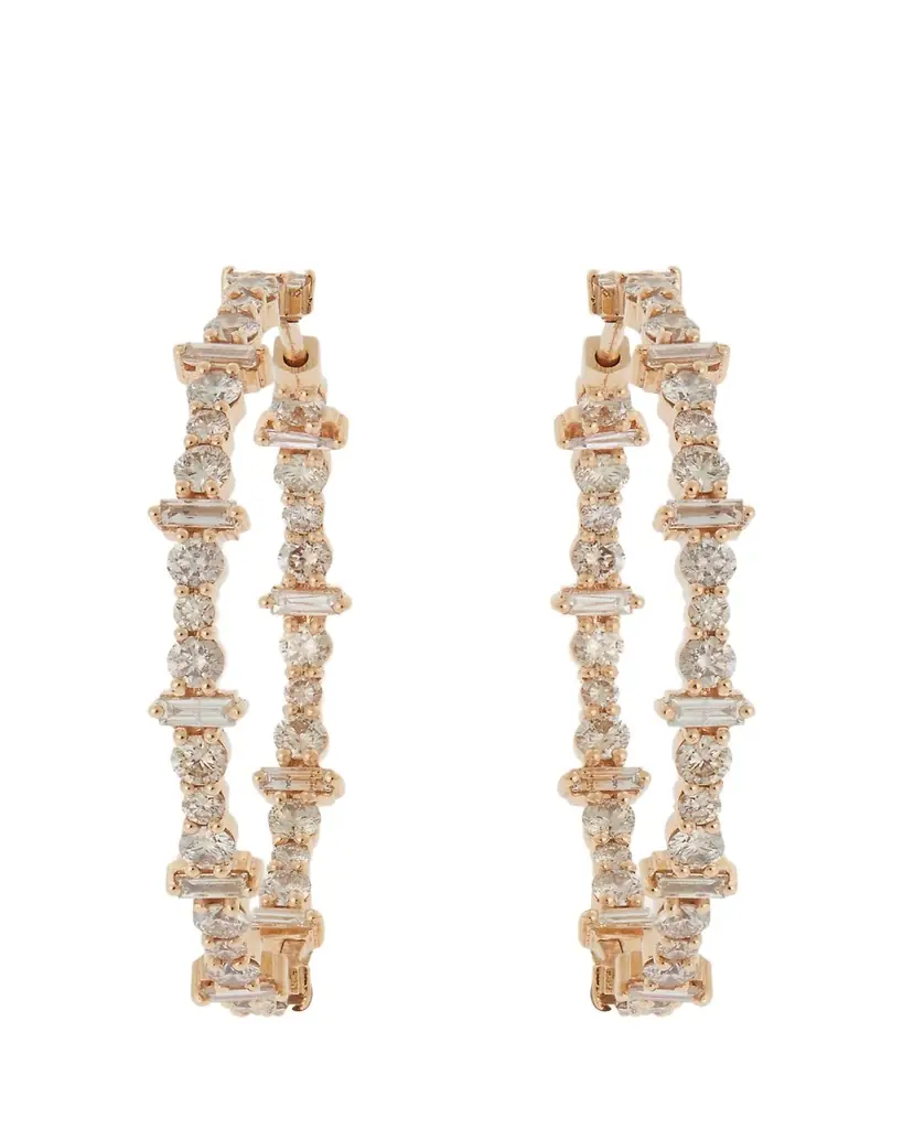 ILEANA MAKRI Champagne Diamond Inside Out Hoop Earrings in 18K Yellow Gold