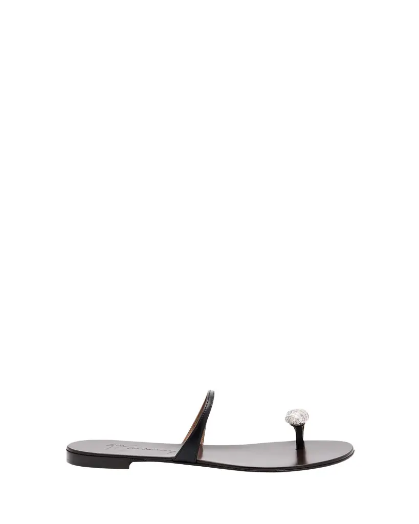 Giuseppe Zanotti Crystal Jewel Thin Strap Leather Sandals