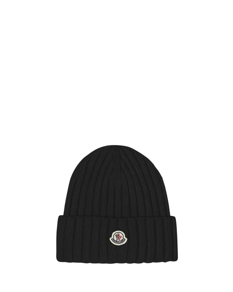 Moncler Ribbed Wool Logo Beanie