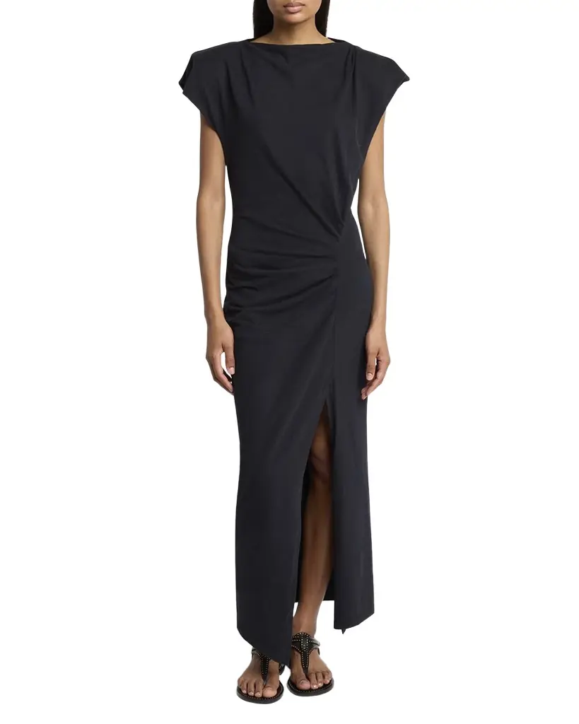 Isabel Marant Nadela Ruched Slit Cotton Maxi Dress