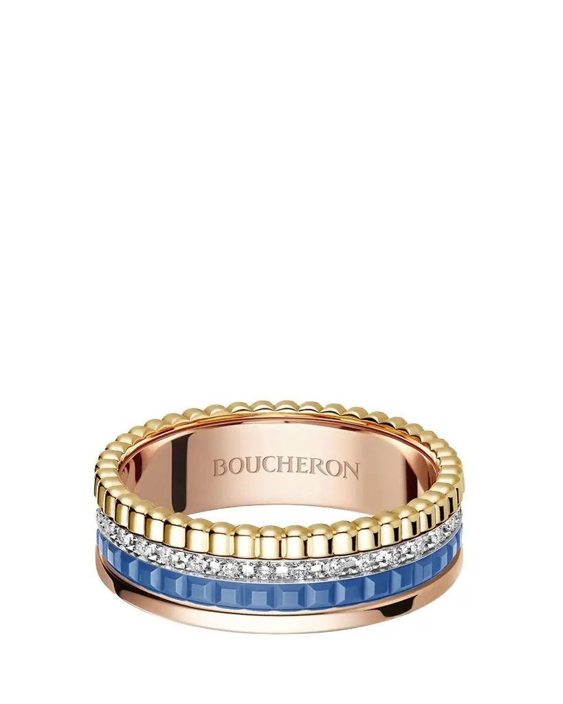 Boucheron 18K White, Rose, and Yellow Gold Quatre Blue Edition Ring with Diamonds