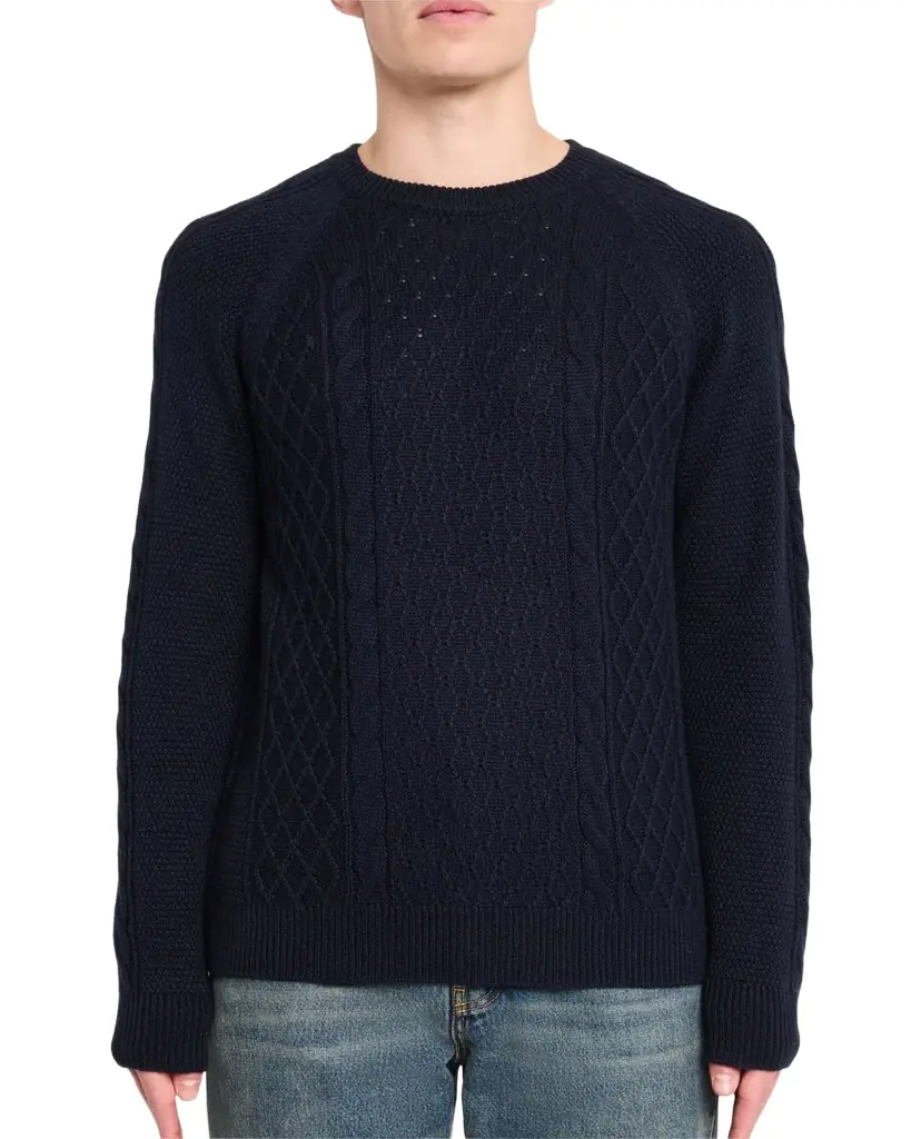 Bergdorf Goodman Men's Aran Linen-Cashmere Sweater
