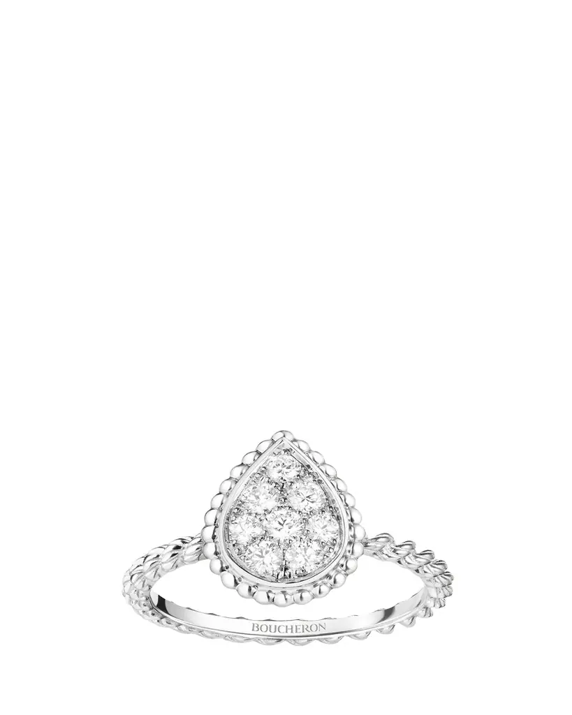 Boucheron 18K White Gold Serpent Boheme Diamond Ring with S Motif