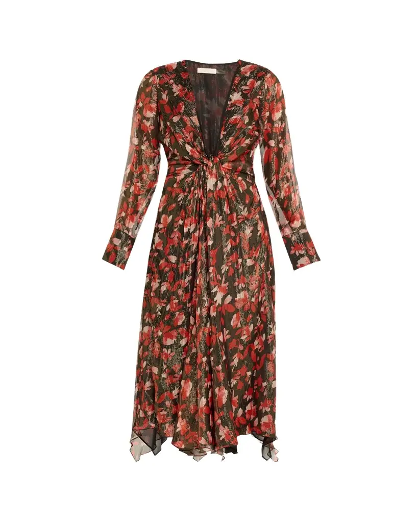 Ramy Brook Tatia Plunging Long-Sleeve Midi Dress