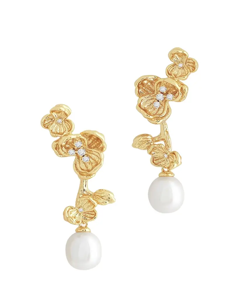 Anabel Aram Jewelry Orchid Pearl Drop Earrings