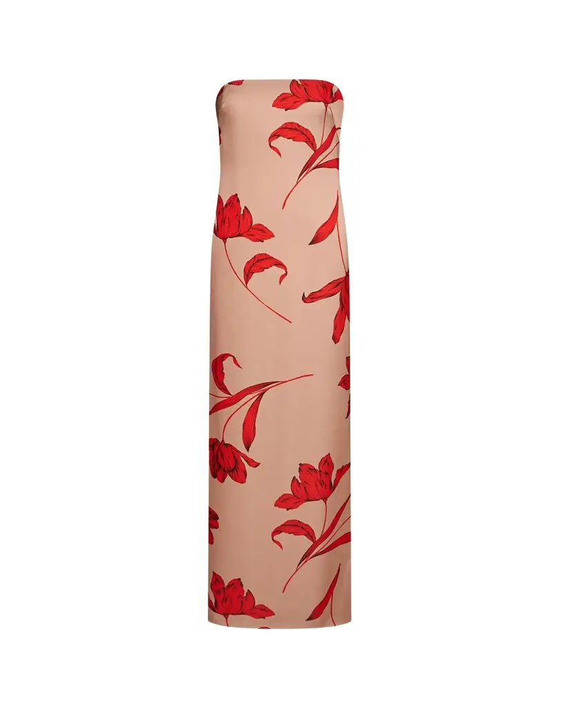 Halston Manuela Strapless Floral-Print Column Gown